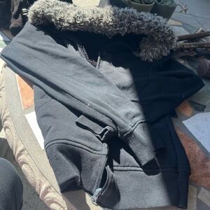 Women's Black Jacket with Faux Fur Hood